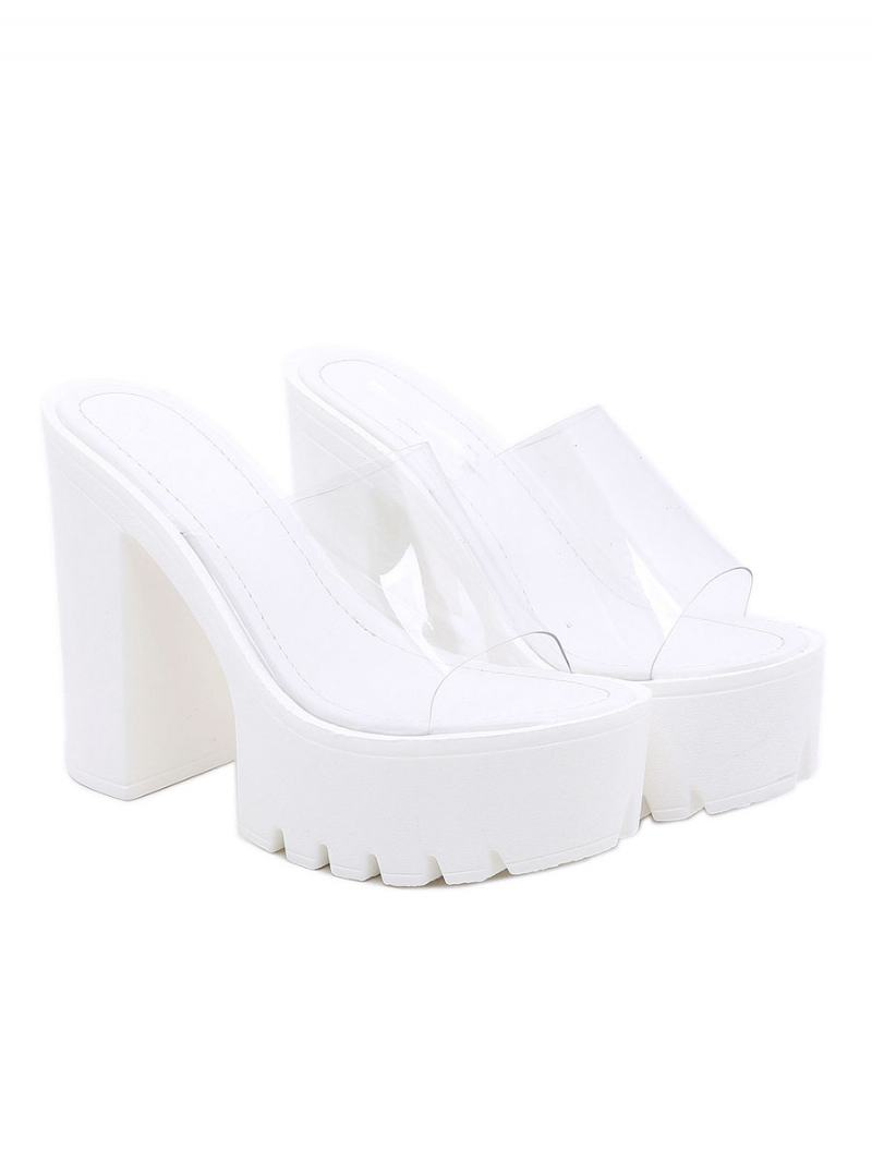 Γυναικείες Slingbacks Chunky Heel Pvc Πάνω Mules Καφέ - Λευκό