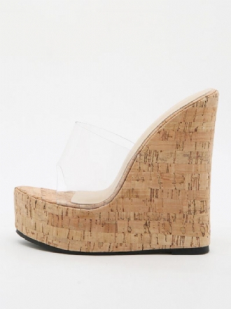 Γυναικείες Γόβες Mules Slip On Pvc Άνω Σανδάλια Apricot Wedge