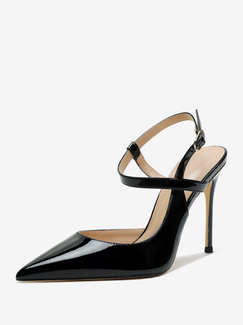 Γυναικείες Μαύρες Γόβες Με Μυτερό Slingback Ψηλοτάκουνα