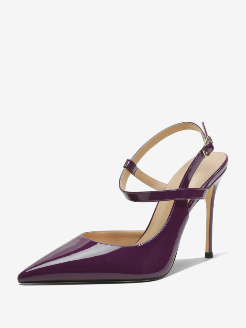 Γυναικείες Μαύρες Γόβες Με Μυτερό Slingback Ψηλοτάκουνα - Μωβ