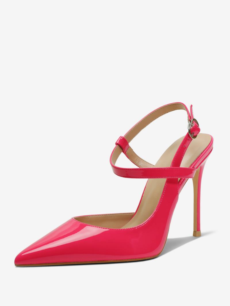Γυναικείες Μαύρες Γόβες Με Μυτερό Slingback Ψηλοτάκουνα - Ροζ