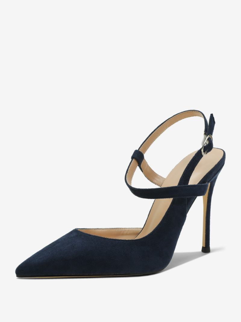 Γυναικείες Μαύρες Γόβες Με Μυτερό Slingback Ψηλοτάκουνα - Βαθύ Μπλε