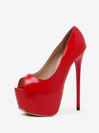 Γυναικείες Σέξι Ψηλοτάκουνες Γόβες Stiletto Heel Peep Toe Pu Δερμάτινες Κόκκινες Αντλίες