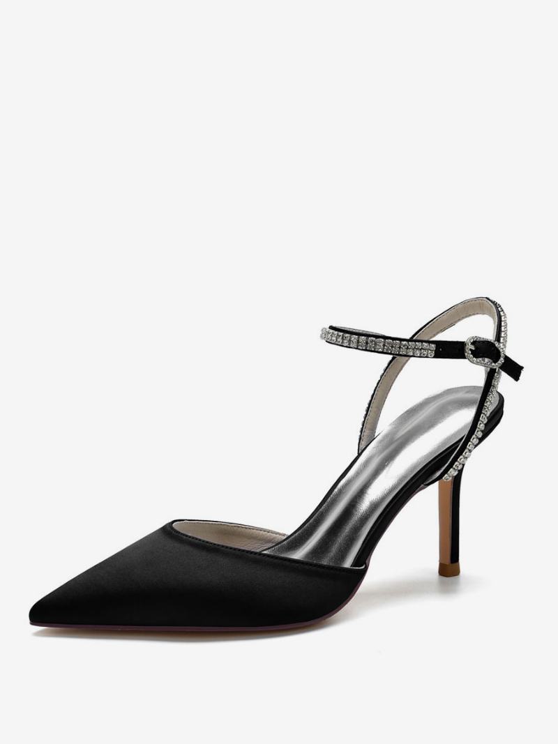 Γυναικείες Στριφτές Στρασάκια Flat Νυφικά Mules - Μαύρο