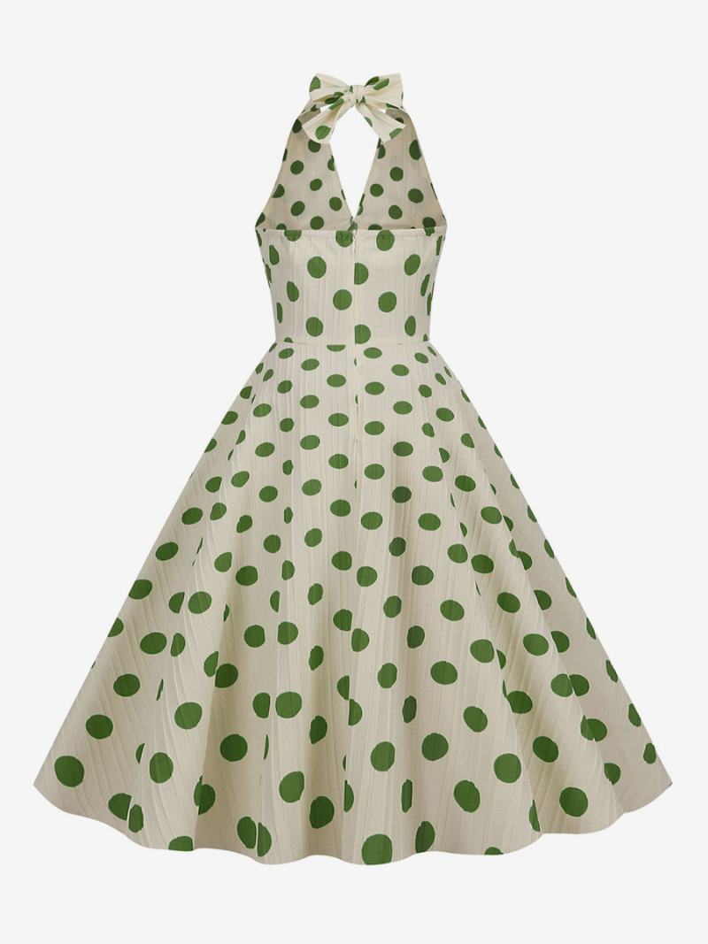 Γυναικείο Vintage Φόρεμα Κόκκινο 1950s Audrey Hepburn Style Πουά Αμάνικο Με Μεσαία Κούνια Λαιμόκοψη - Πράσινο