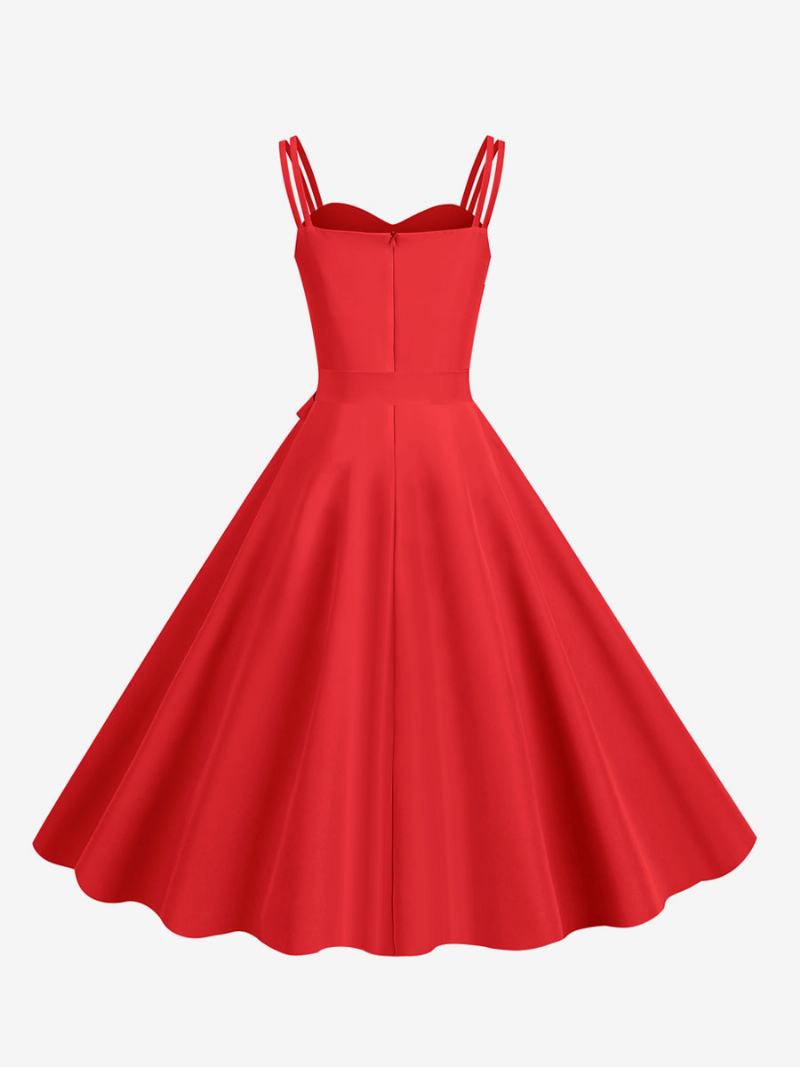 Γυναικείο Ρετρό Φόρεμα Της Δεκαετίας Του 1950 Sweetheart Neck Sash Αμάνικο Μεσαίο Rockabilly - Κόκκινο