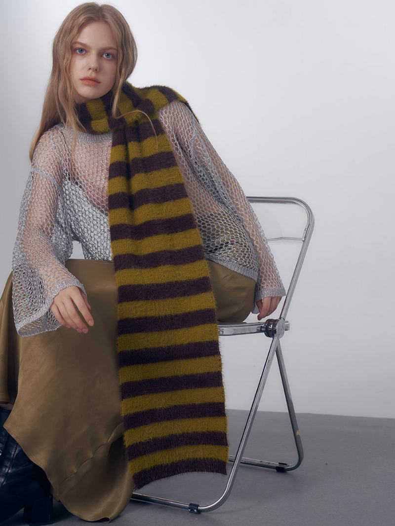 Γυναικείο Φουλάρι Vintage Stripes Chic Φθινοπωρινό Χειμερινό Σιγαστήρα - Ελιάς