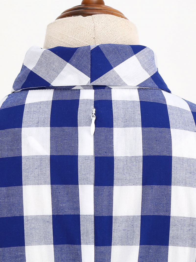 Γυναικείο Φόρεμα Barbie Pink Gingham 1950s Κοντά Μανίκια Καρό Vintage - Βαθύ Μπλε