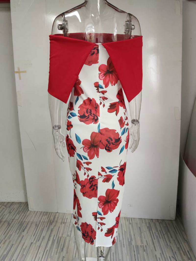 Γυναικείο Φόρεμα Bodycon Με Λουλουδάτο Τύπωμα Κόκκινο Bateau Λαιμό Φερμουάρ Στρώσεις Σέξι Κοντομάνικα Φορέματα Μολύβι - Κόκκινο