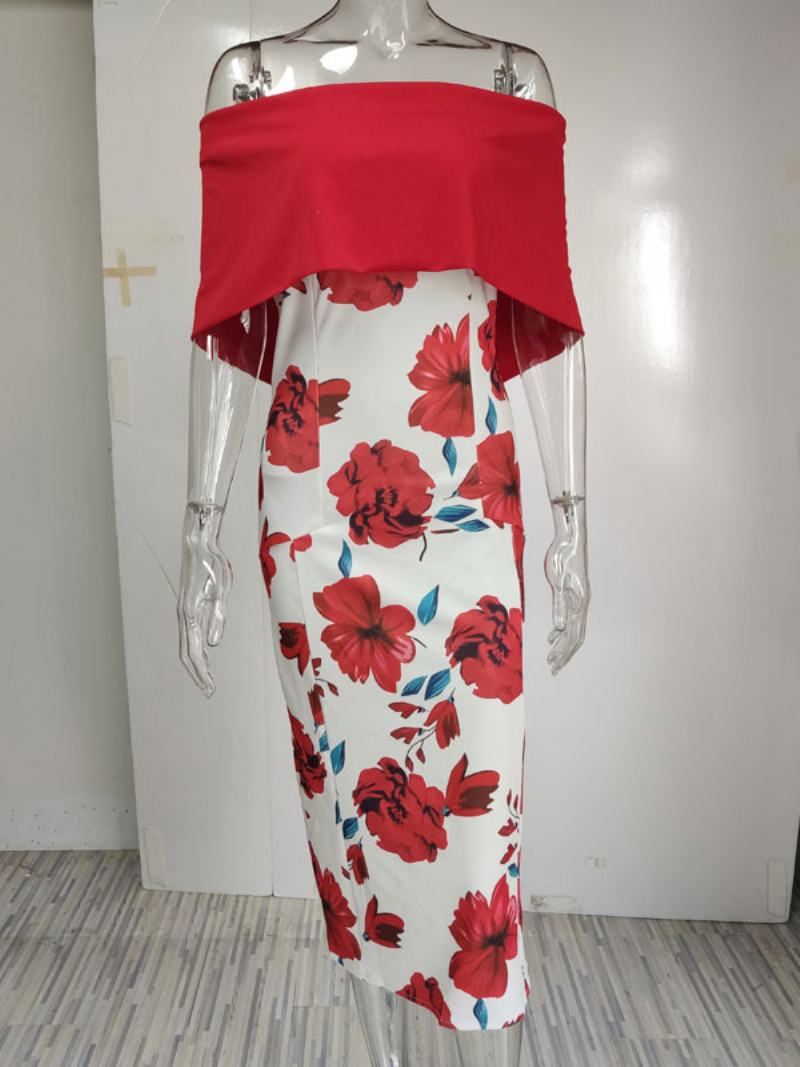 Γυναικείο Φόρεμα Bodycon Με Λουλουδάτο Τύπωμα Κόκκινο Bateau Λαιμό Φερμουάρ Στρώσεις Σέξι Κοντομάνικα Φορέματα Μολύβι - Κόκκινο
