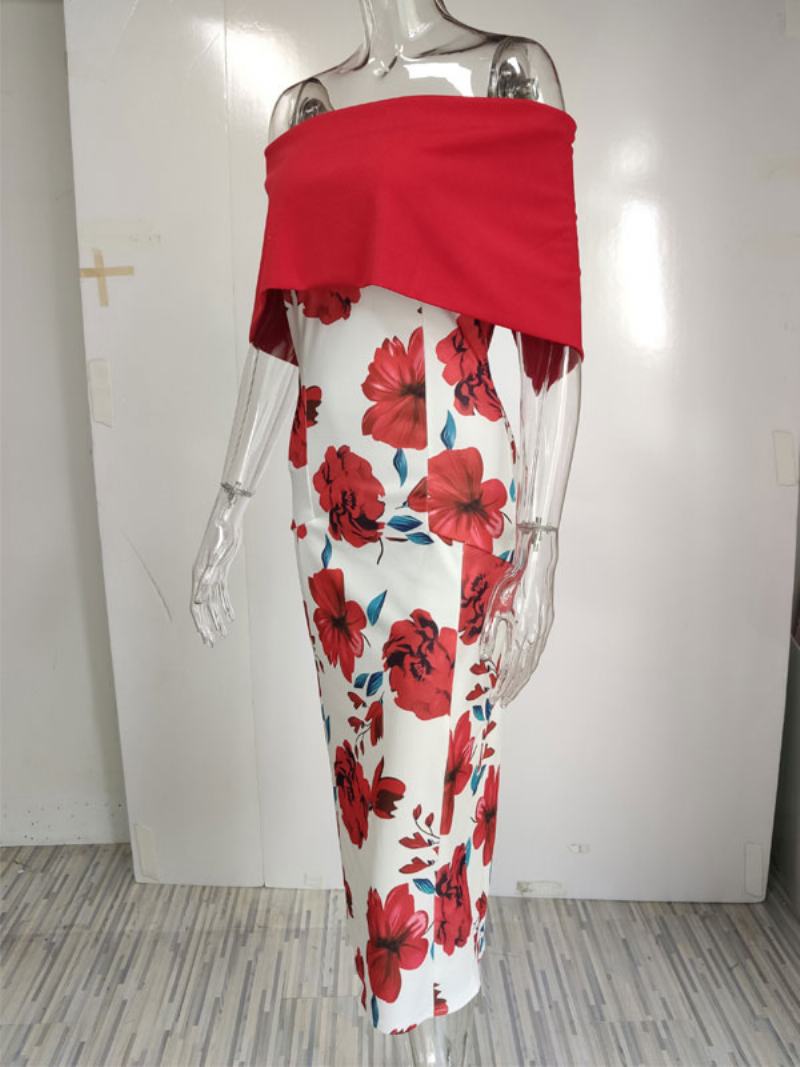 Γυναικείο Φόρεμα Bodycon Με Λουλουδάτο Τύπωμα Κόκκινο Bateau Λαιμό Φερμουάρ Στρώσεις Σέξι Κοντομάνικα Φορέματα Μολύβι - Κόκκινο