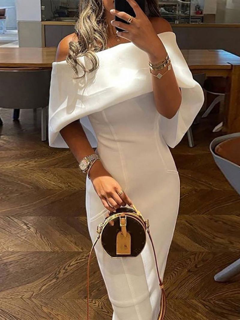 Γυναικείο Φόρεμα Bodycon Με Λουλουδάτο Τύπωμα Κόκκινο Bateau Λαιμό Φερμουάρ Στρώσεις Σέξι Κοντομάνικα Φορέματα Μολύβι - Λευκό