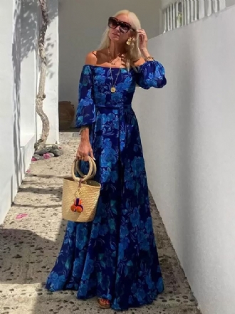 Γυναικείο Φόρεμα Με Στάμπα Off The Shoulder Τρία Τέταρτα Μανίκια Casual Ανοιξιάτικα Μάξι Φορέματα