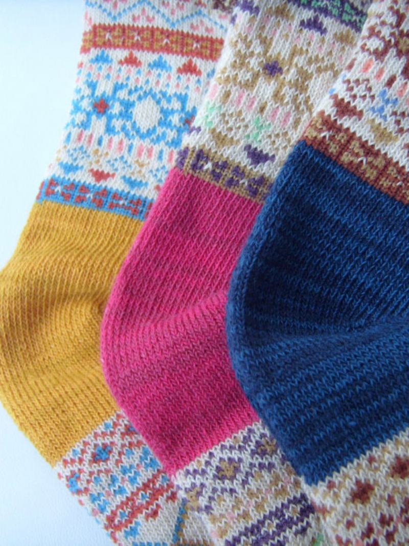 Κάλτσες Yellow Cotton Blend Color Block - Κίτρινος