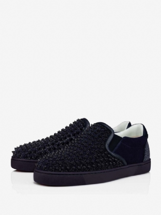 Μαύρα Casial Παπούτσια Ανδρικά Στρογγυλά Slip On Spike