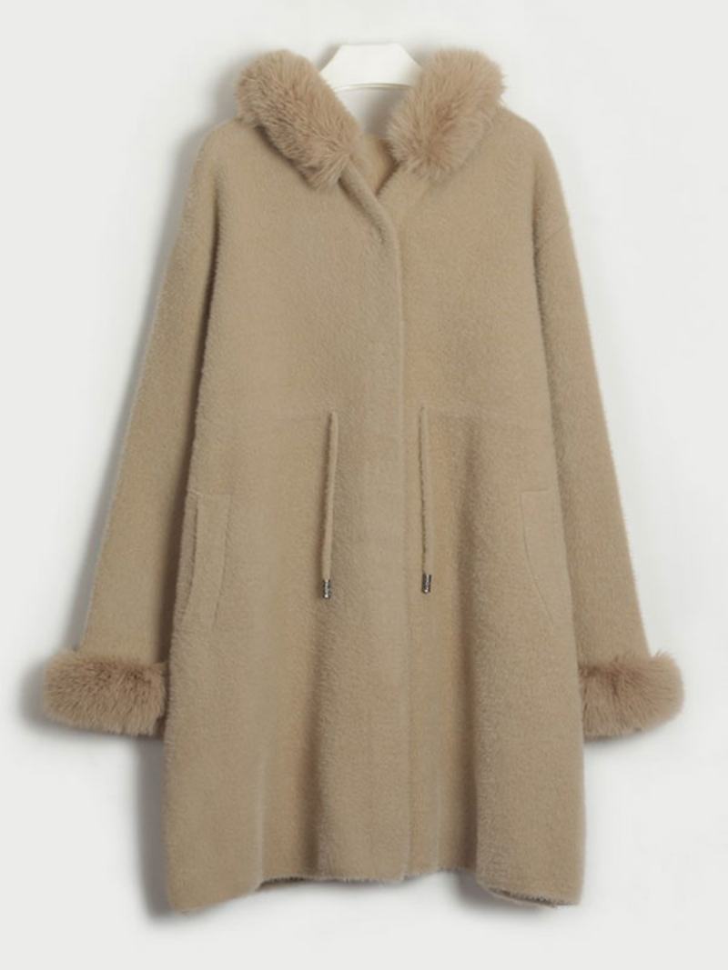 Μπουφάν Γυναικείο Μακρυμάνικο Με Κουκούλα Oversized Φθινοπωρινό Χειμερινό Πανωφόρι - Camel