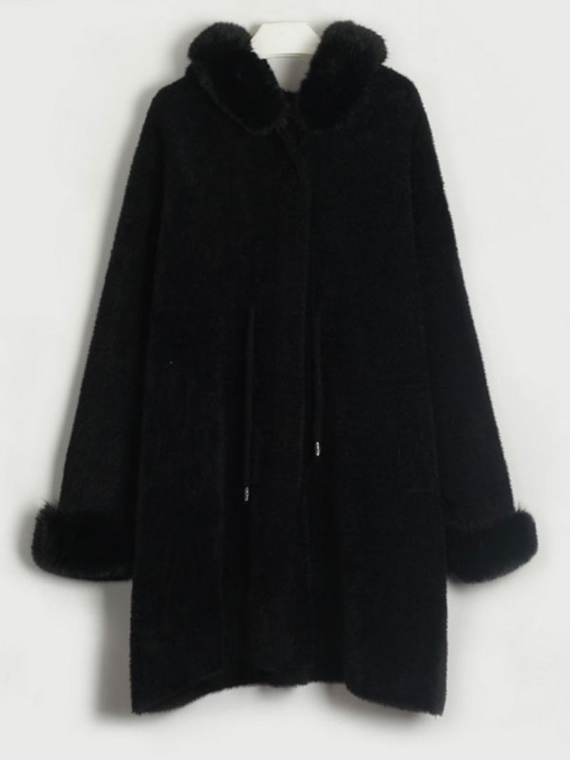 Μπουφάν Γυναικείο Μακρυμάνικο Με Κουκούλα Oversized Φθινοπωρινό Χειμερινό Πανωφόρι - Μαύρο