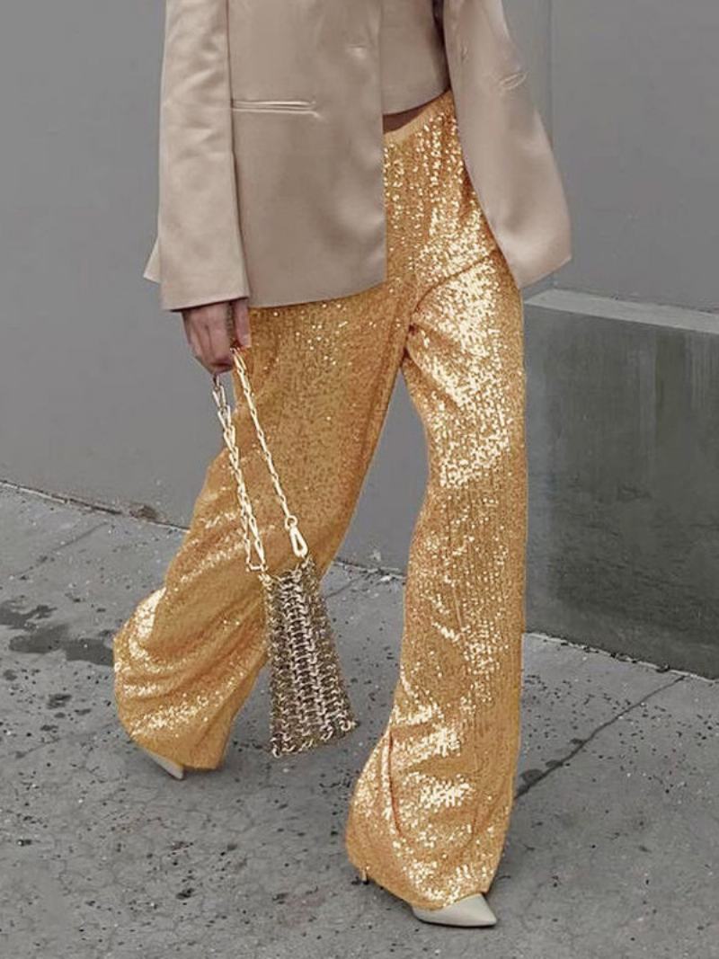 Παντελόνι Sparkle Ψηλόμεσο Φαρδύ Πόδι Παγιέτες Κομψό Για Γυναίκες - Χρυσό