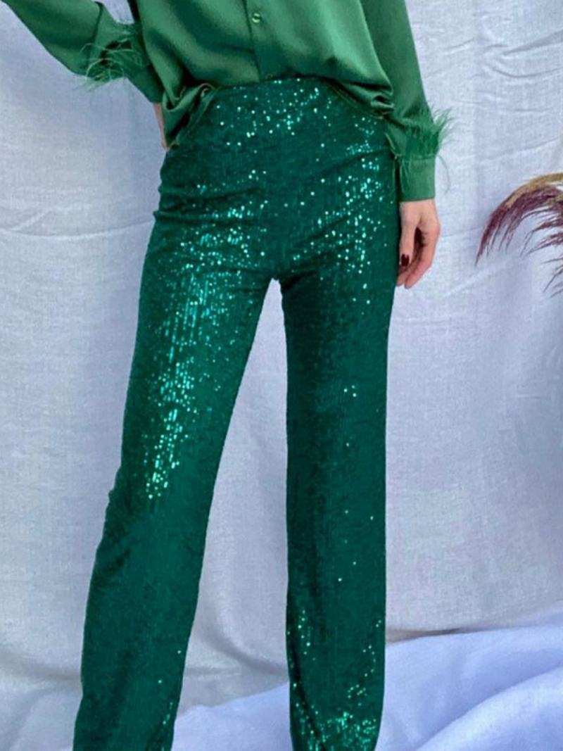 Παντελόνι Sparkle Ψηλόμεσο Φαρδύ Πόδι Παγιέτες Κομψό Για Γυναίκες - Πράσινο
