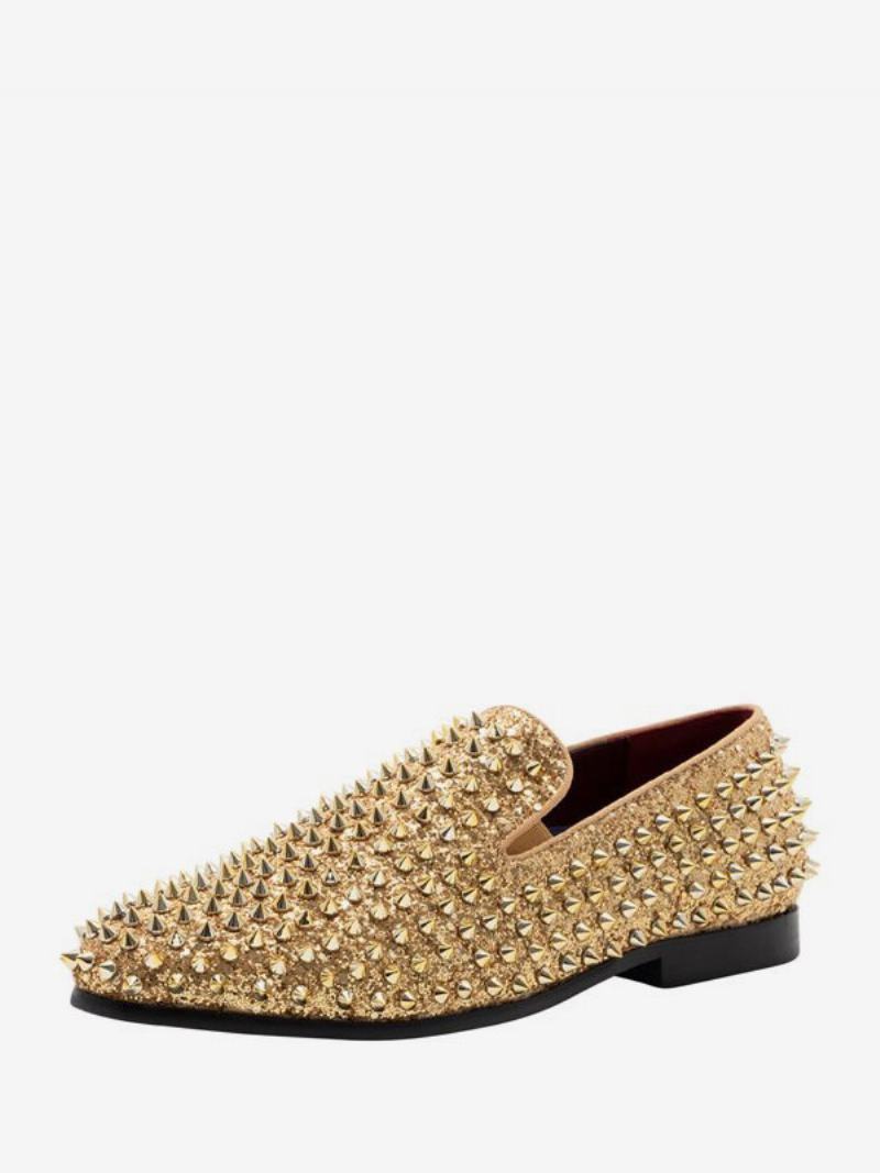 Παπούτσια Loafer Ανδρικά Γάμου Με Παγιέτες Glitter Spikes Rivets Slip-on Prom Party Γαμήλια - Χρυσό