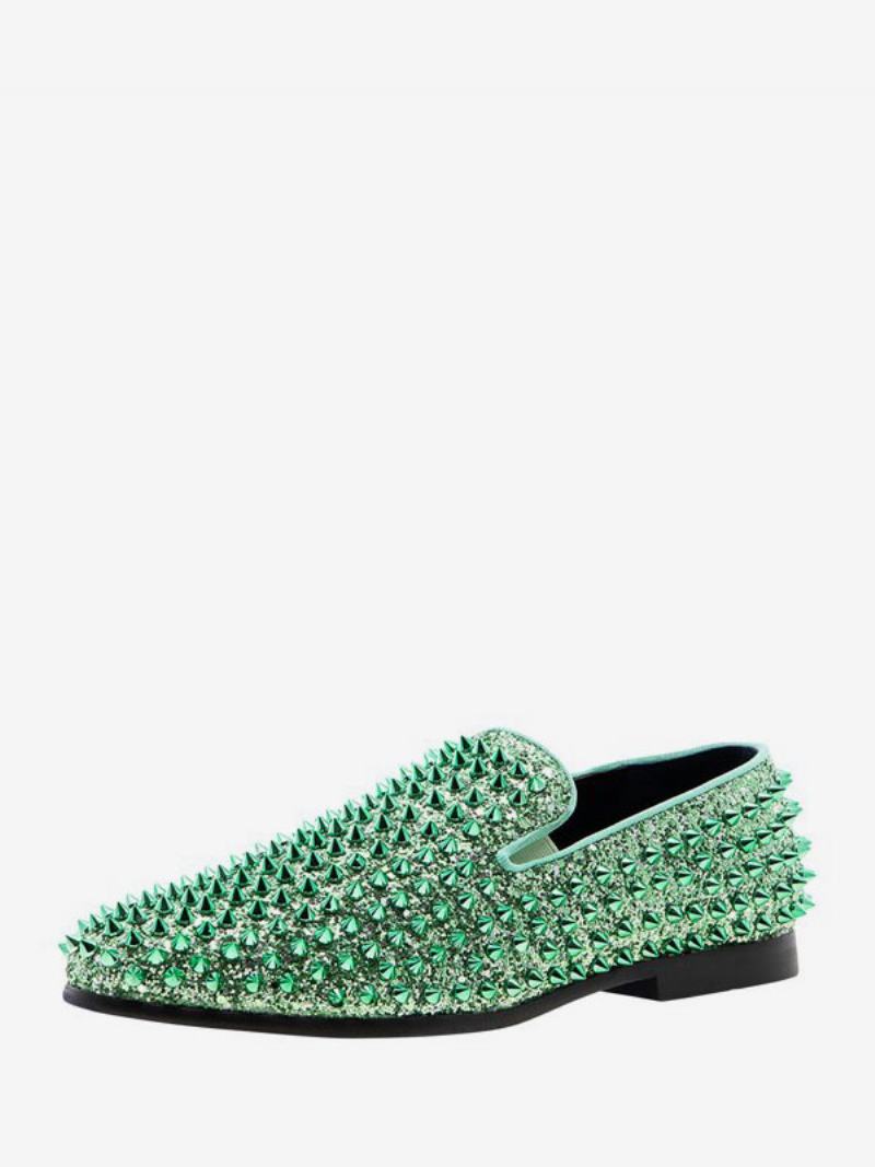 Παπούτσια Loafer Ανδρικά Γάμου Με Παγιέτες Glitter Spikes Rivets Slip-on Prom Party Γαμήλια - Ανοικτό Πράσινο