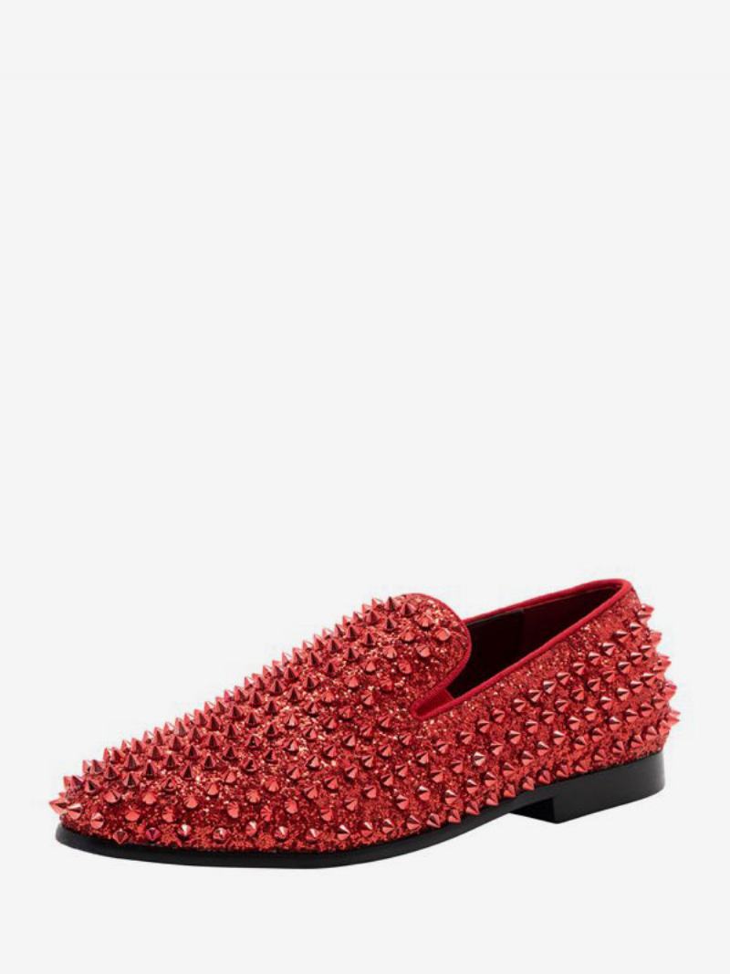 Παπούτσια Loafer Ανδρικά Γάμου Με Παγιέτες Glitter Spikes Rivets Slip-on Prom Party Γαμήλια - Πορτοκαλί Κόκκινο