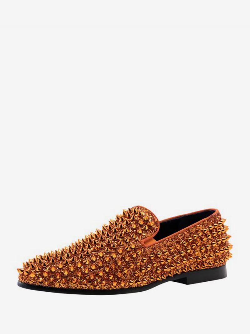 Παπούτσια Loafer Ανδρικά Γάμου Με Παγιέτες Glitter Spikes Rivets Slip-on Prom Party Γαμήλια - Φουντούκι