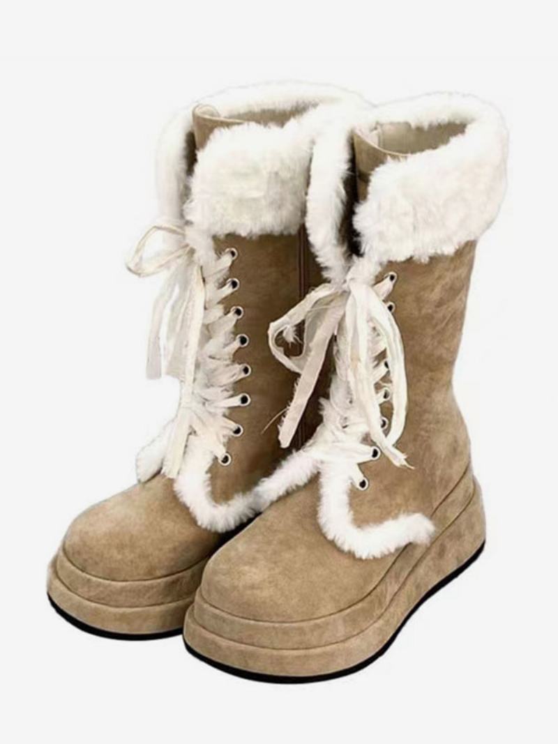 Χειμερινές Μπότες Micro Suede Στρογγυλές Μότες Γυναικείες Χιονιού